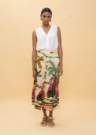 Multicoloured palm tree print skirt