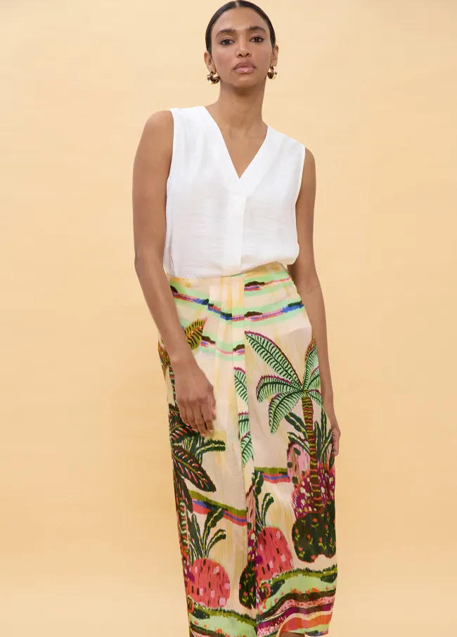 Multicoloured palm tree print skirt