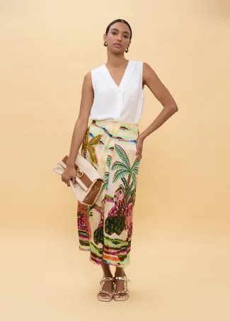 Multicoloured palm tree print skirt