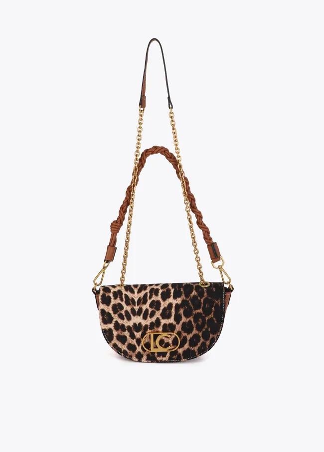 Faux leather and leopard half-moon bag