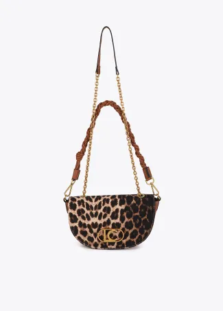 Faux leather and leopard half-moon bag