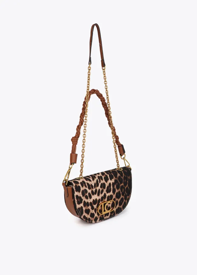 Faux leather and leopard half-moon bag