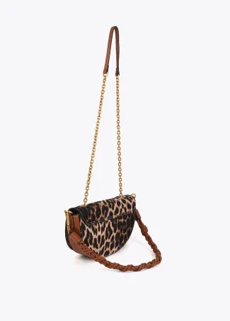 Faux leather and leopard half-moon bag