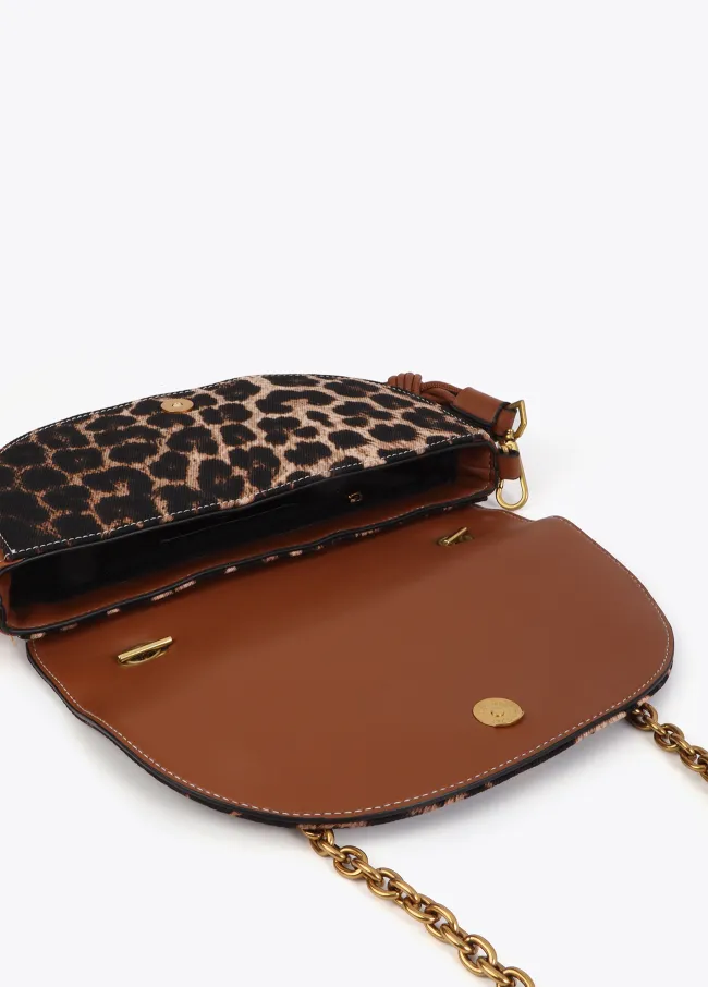 Faux leather and leopard half-moon bag