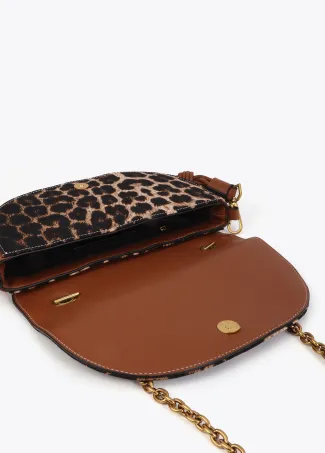 Faux leather and leopard half-moon bag