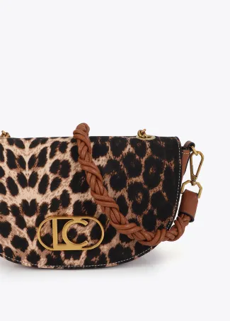 Faux leather and leopard half-moon bag