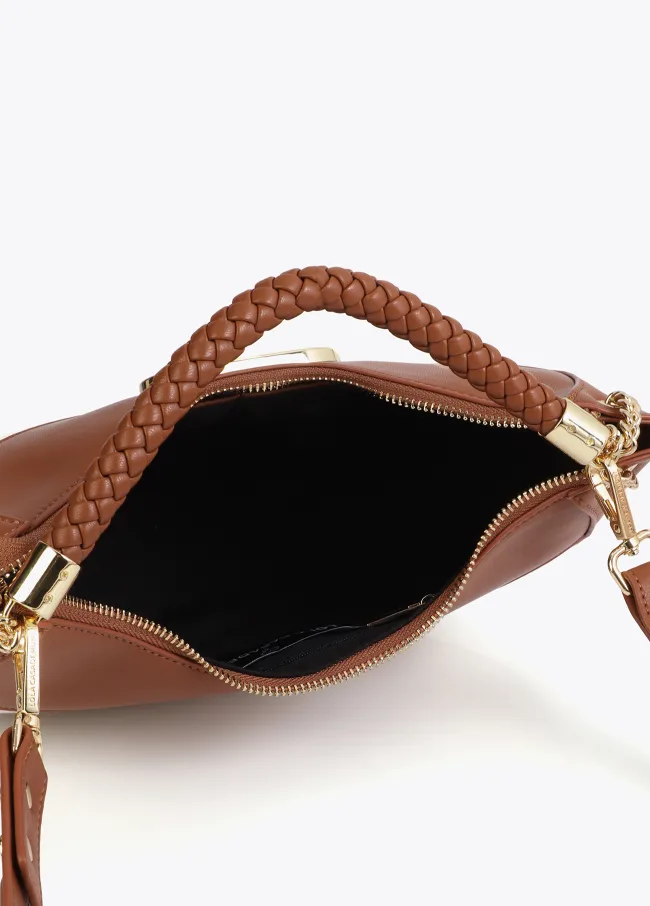 Two-tone faux leather and canvas hobo bag
