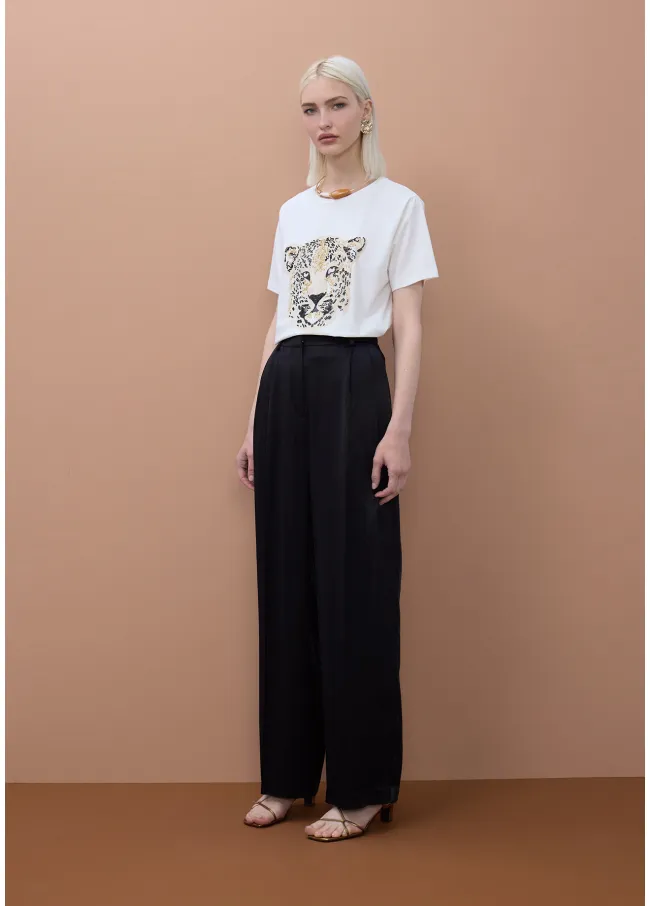 Leopard face T-shirt with stone beads