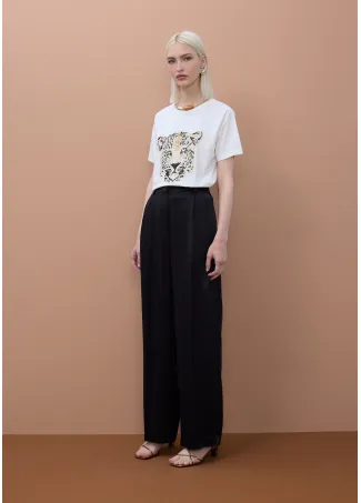 Leopard face T-shirt with stone beads