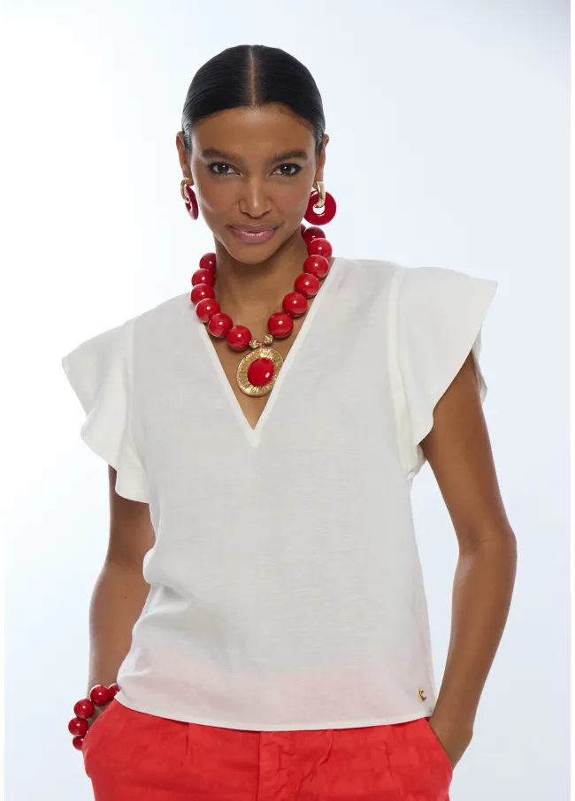 Ruffled short sleeve blouse