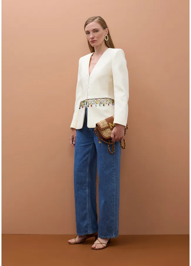 Fitted blazer decorated with coloured stones on...