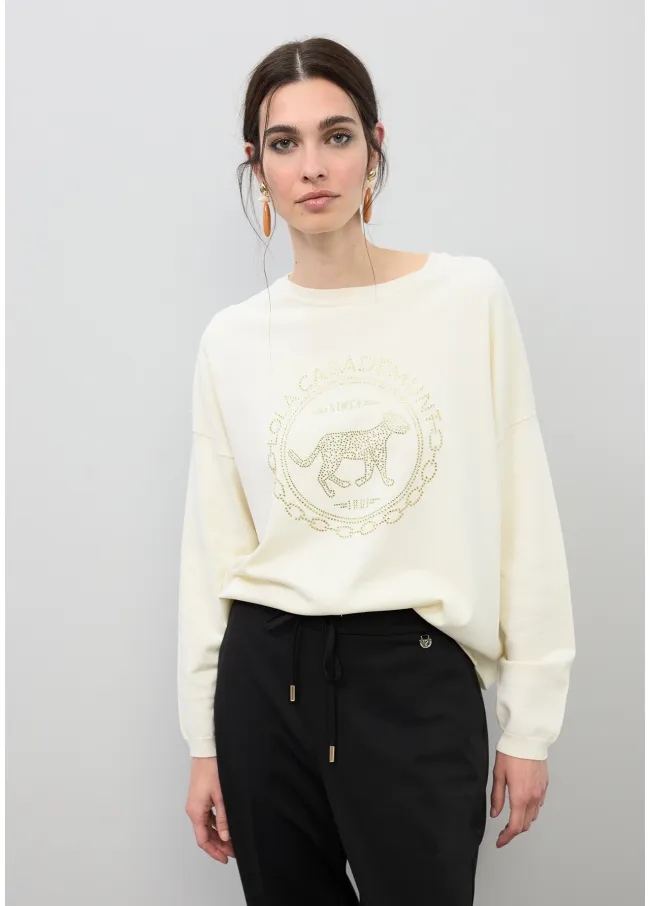 Rounded logo sweater with rhinestones