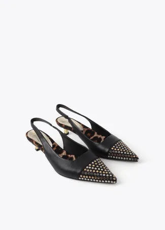 High-heel slingback shoes with contrast studs