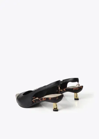 High-heel slingback shoes with contrast studs