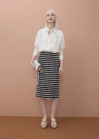 Long shirt with rhinestone appliqués