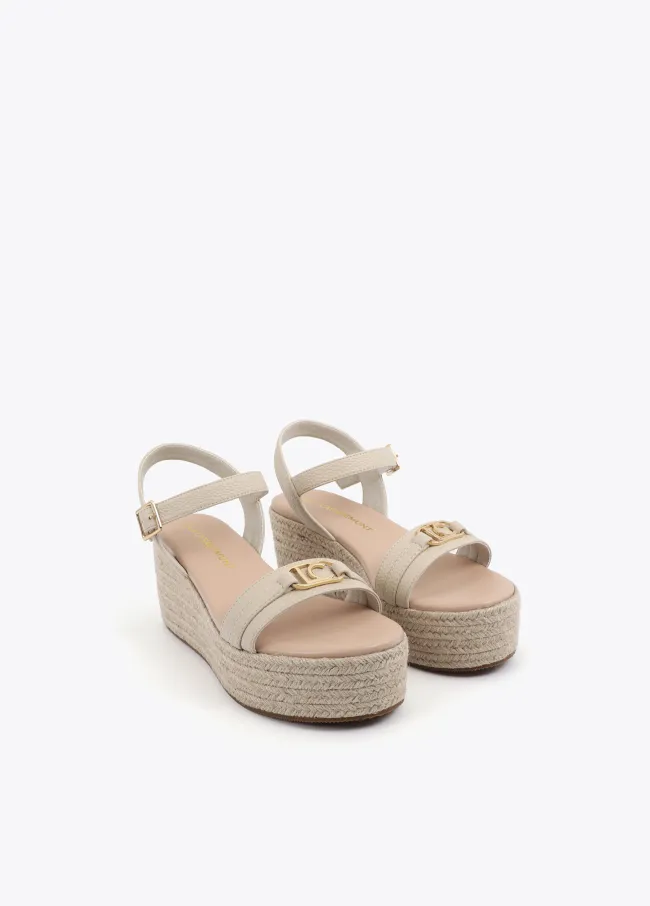 Raffia-effect wedges with personalised strap