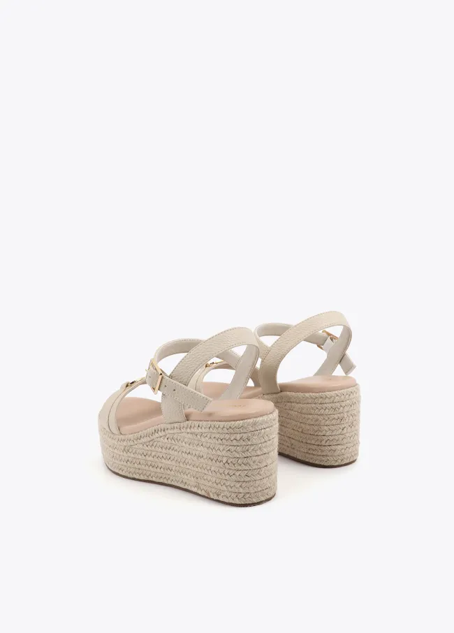 Raffia-effect wedges with personalised strap