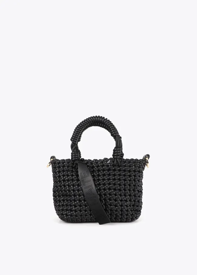 Braided faux leather crossbody bag with knots