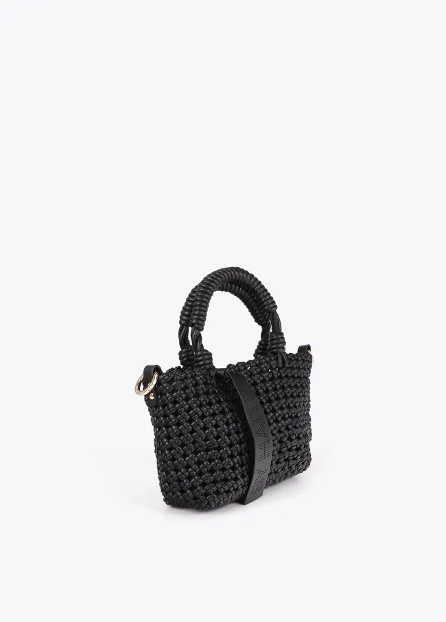 Braided faux leather crossbody bag with knots