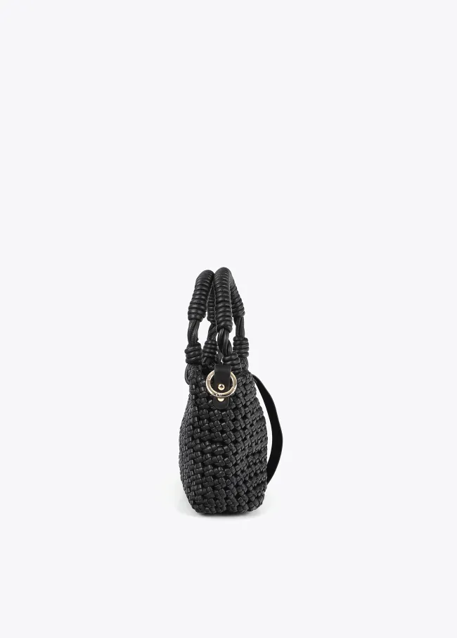 Braided faux leather crossbody bag with knots