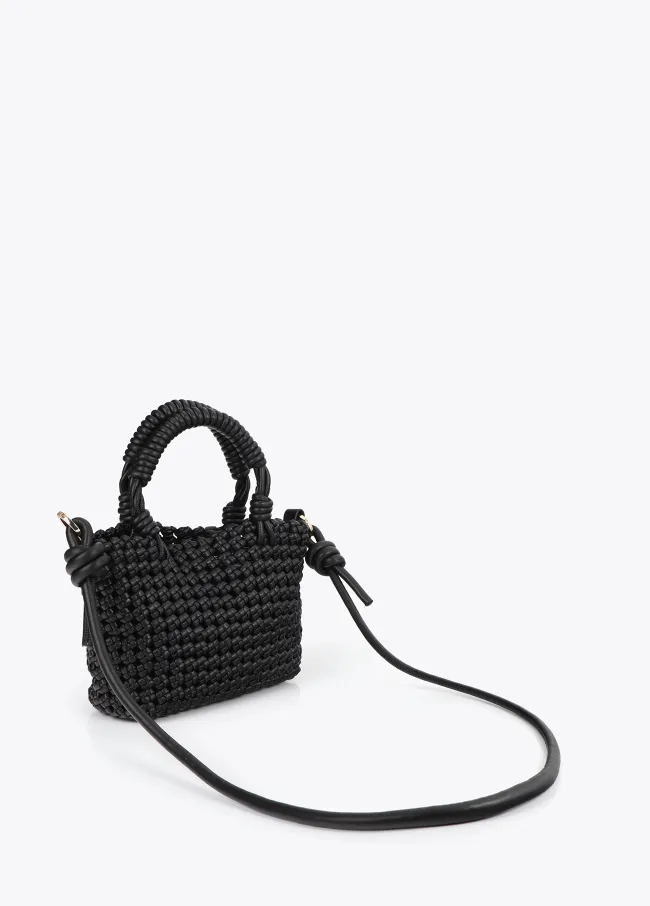 Braided faux leather crossbody bag with knots