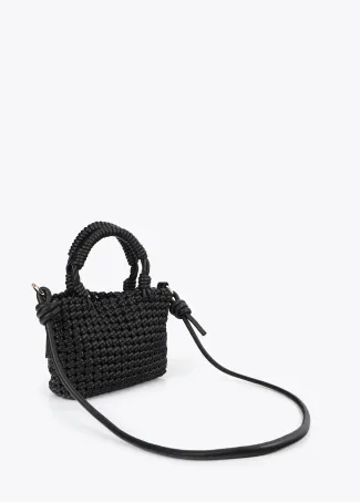 Braided faux leather crossbody bag with knots