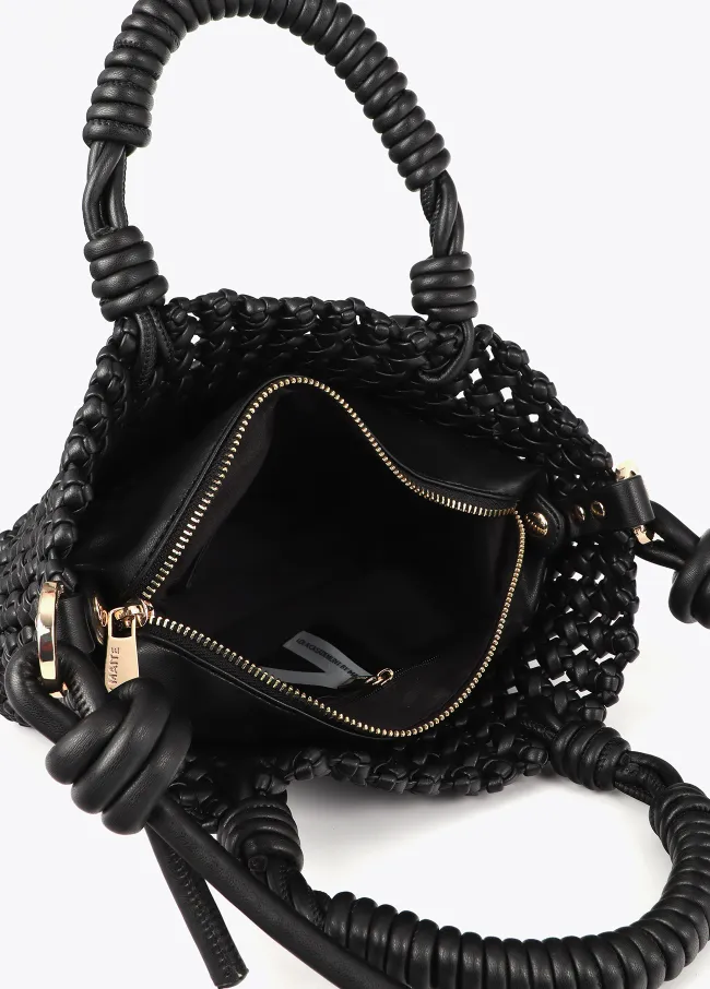 Braided faux leather crossbody bag with knots