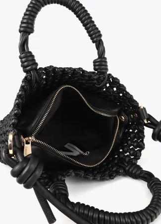 Braided faux leather crossbody bag with knots