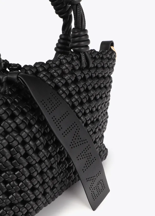 Braided faux leather crossbody bag with knots