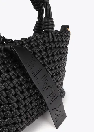 Braided faux leather crossbody bag with knots
