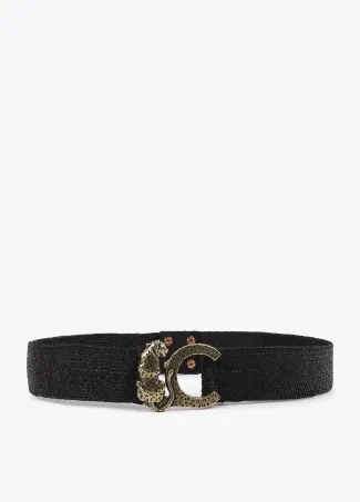 Stretch raffia belt with animal logo