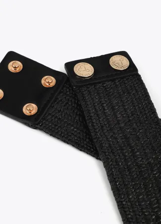 Stretch raffia belt with animal logo