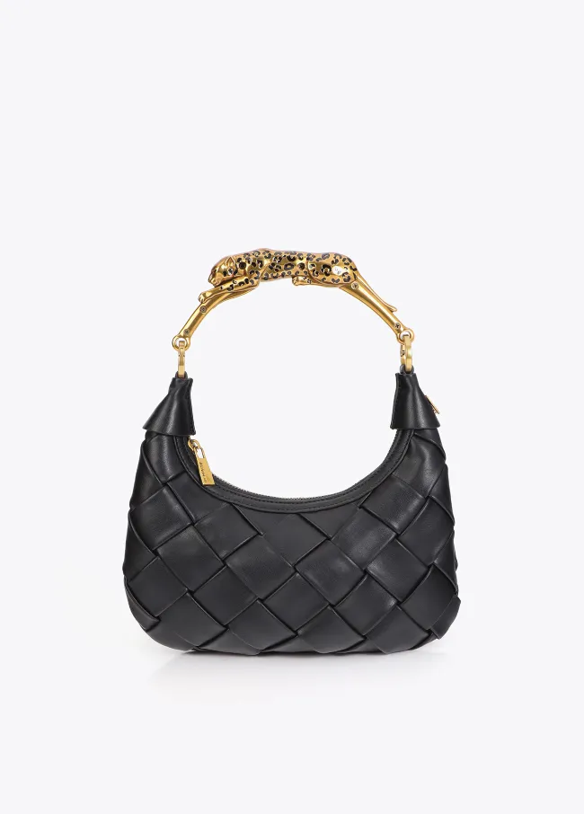 Braided half-moon bag with leopard strap