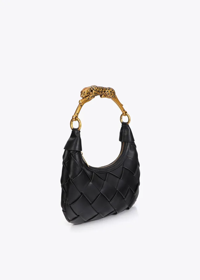 Braided half-moon bag with leopard strap