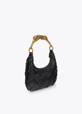 Braided half-moon bag with leopard strap