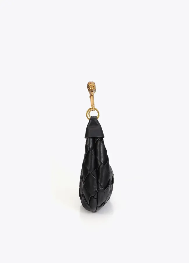 Braided half-moon bag with leopard strap