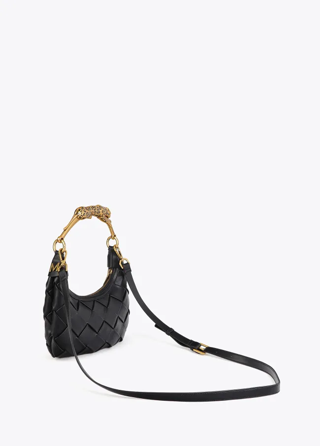 Braided half-moon bag with leopard strap