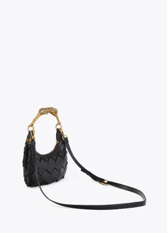 Braided half-moon bag with leopard strap
