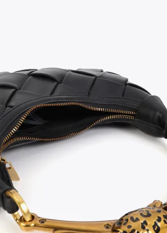 Braided half-moon bag with leopard strap