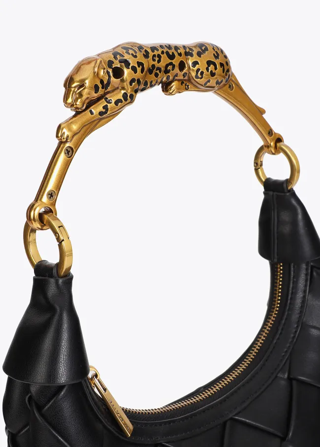 Braided half-moon bag with leopard strap