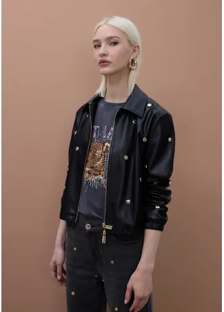 Leather effect jacket with round studs