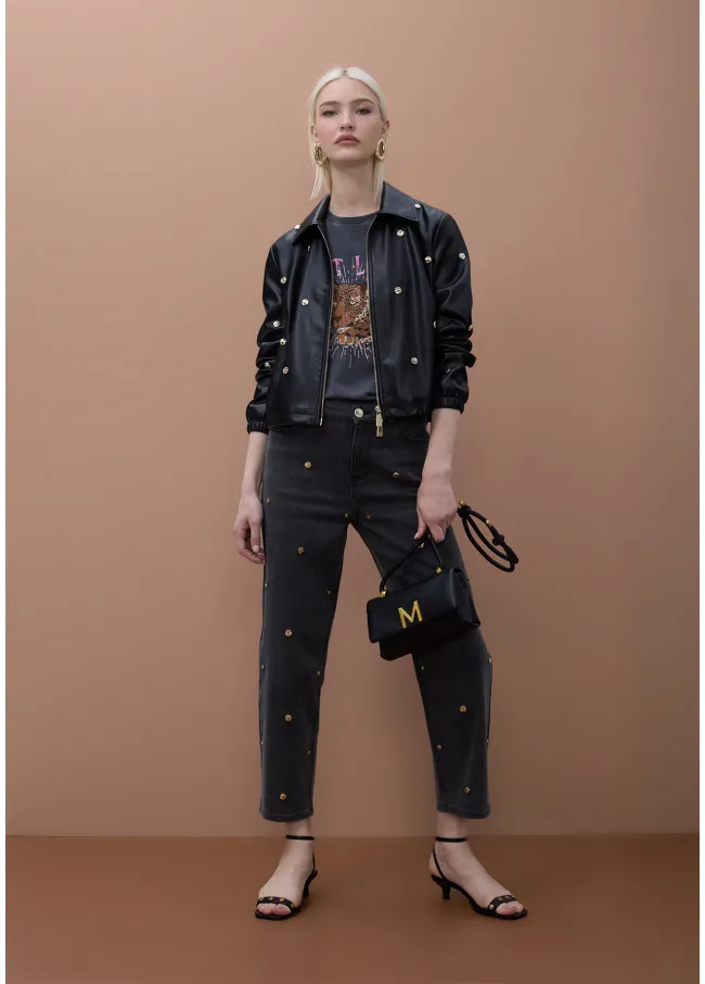 Leather effect jacket with round studs
