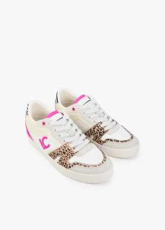 Contrast fabric trainers with leather details and inner wedge