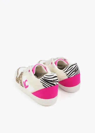 Contrast fabric trainers with leather details and inner wedge