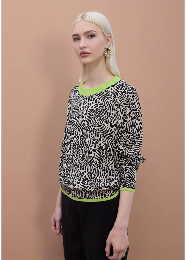 Jacquard sweater with contrast ribbing