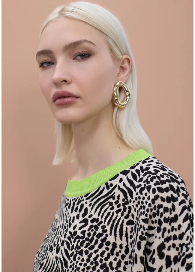 Jacquard sweater with contrast ribbing