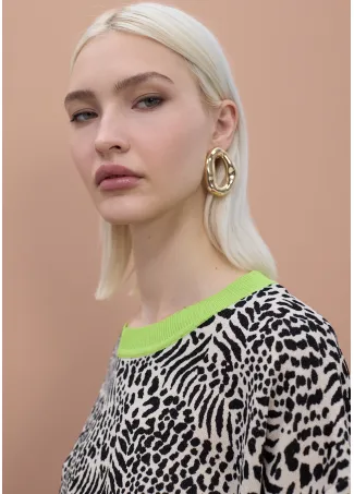 Jacquard sweater with contrast ribbing