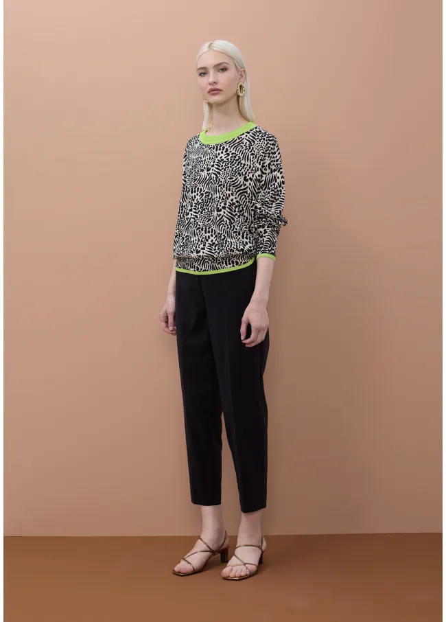 Jacquard sweater with contrast ribbing