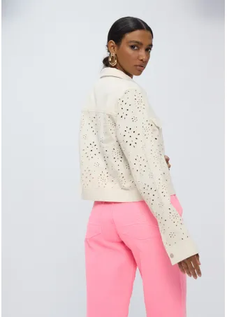 Chaqueta tejana blanca con bordado inglés