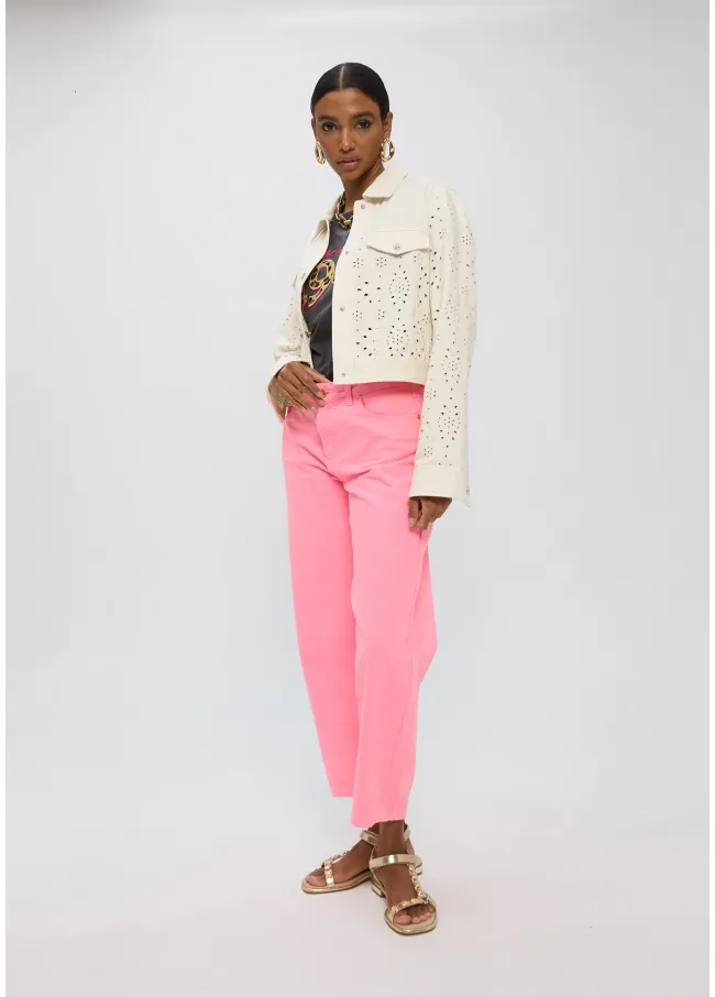 Chaqueta tejana blanca con bordado inglés